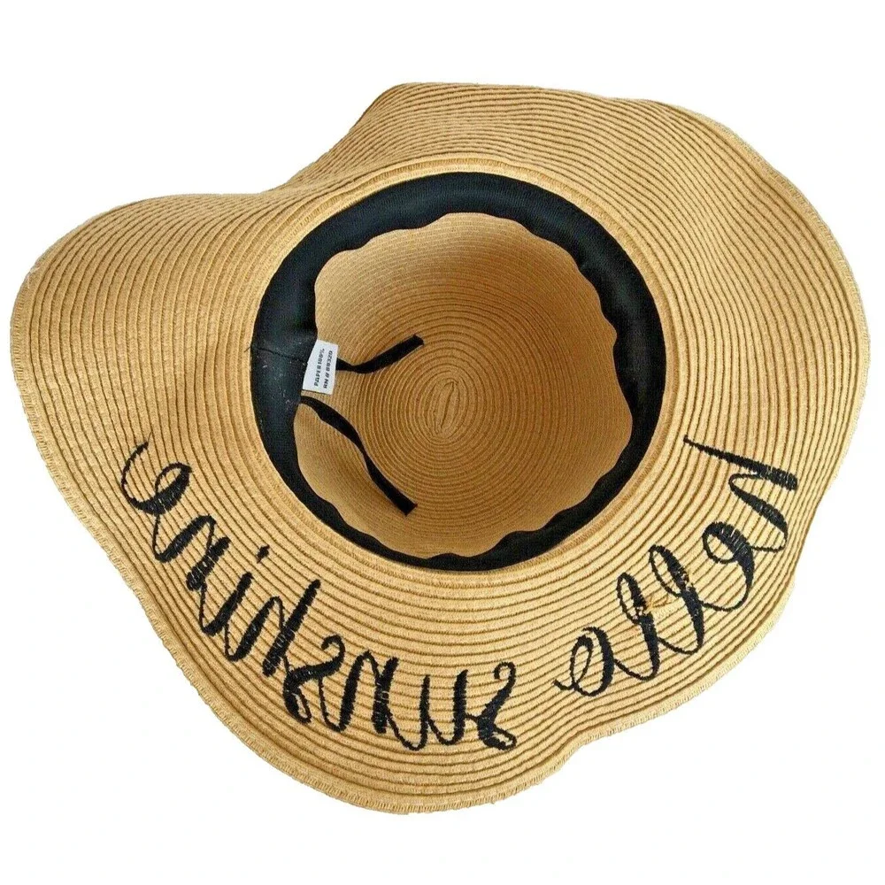 NEW Sun Hat CC Creations Beach Straw Embroidered 